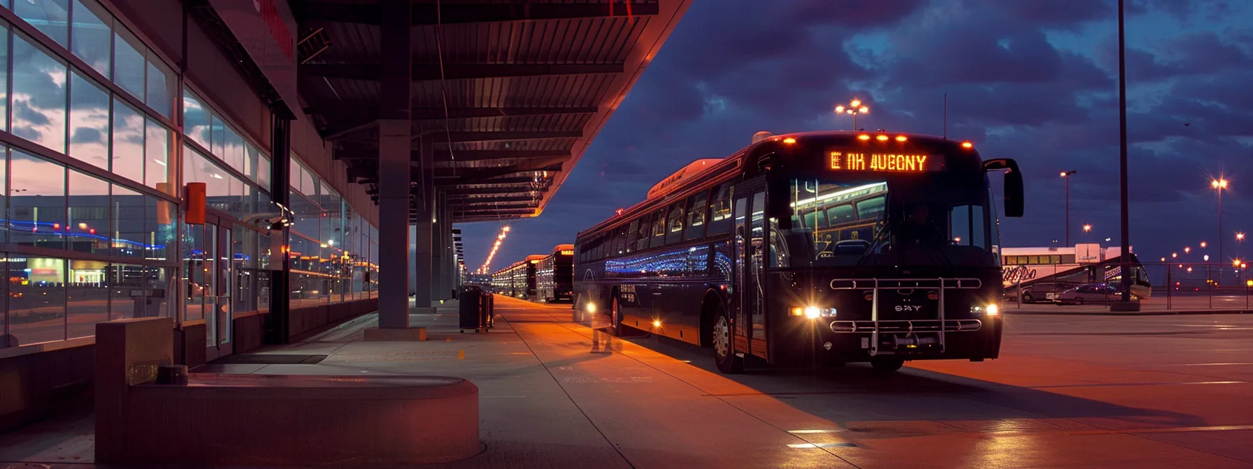 a sleek shuttle bus parked at hobby airport, ready to whisk travelers away to galveston with ease.