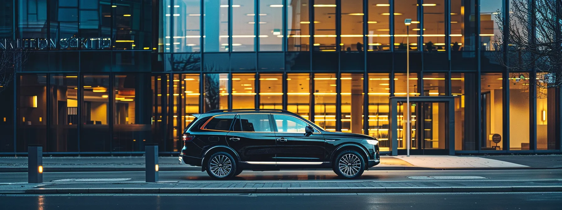 a luxurious black suv parked in front of a sleek office building, embodying reliability and quality for selecting the right sgt provider.